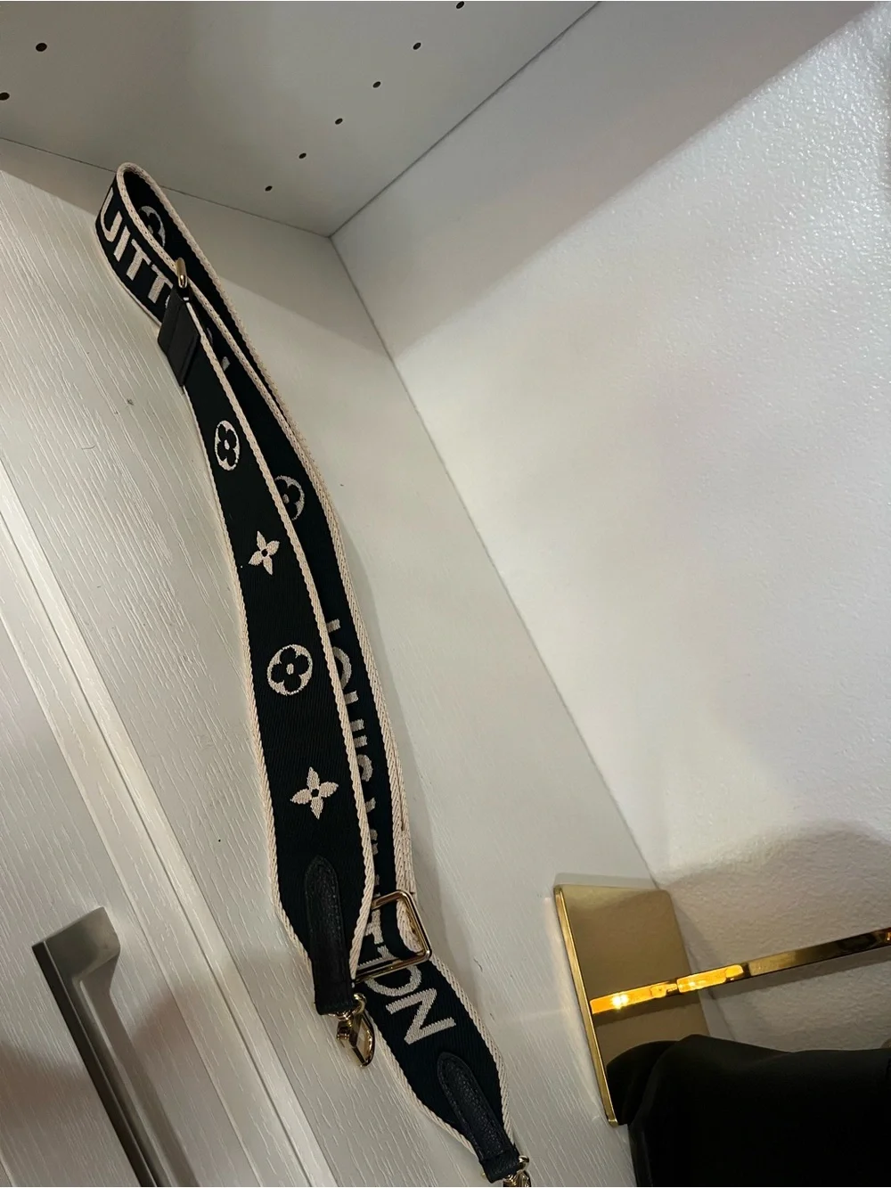 Louis Vuitton Black and Cream Logo Jacquard Shoulder Strap